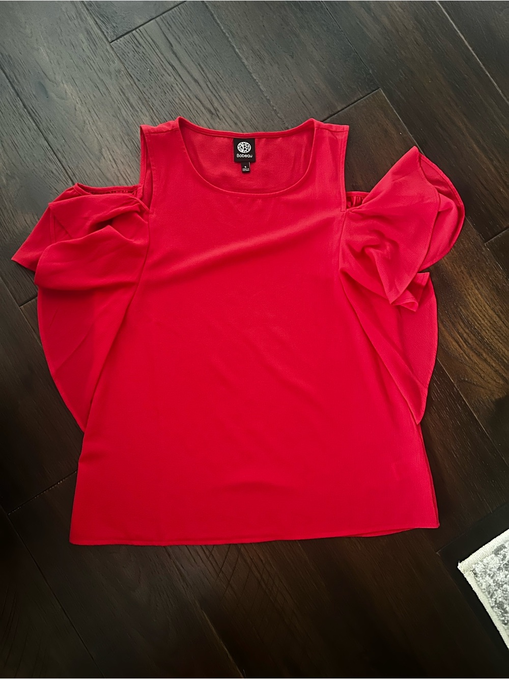 bobeau Bright Red Ruffle Cold-Shoulder ruffle sleeve  Too
